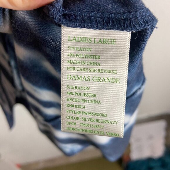 Green Tea Size Large Blue White Tie Dye High Low Tee Soft Casual Oversized Boho - Picture 5 of 6